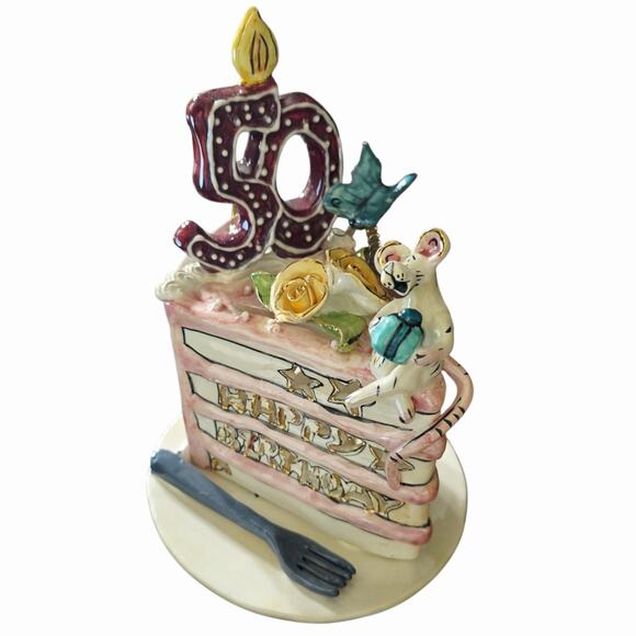 Blue Sky Clayworks 50th Birthday Cake Mouse Tealight Heather Goldminc 2001 - Picture 2 of 7